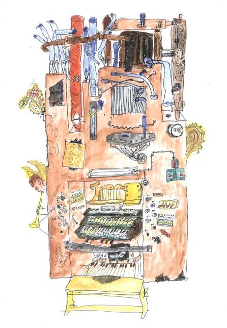 Varhany po oprav - karikatura P. .